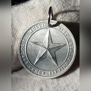 .999 Fine Silver Star Amulet / Pendant - New - 25mm - Pure Silver - 3.33 Grams